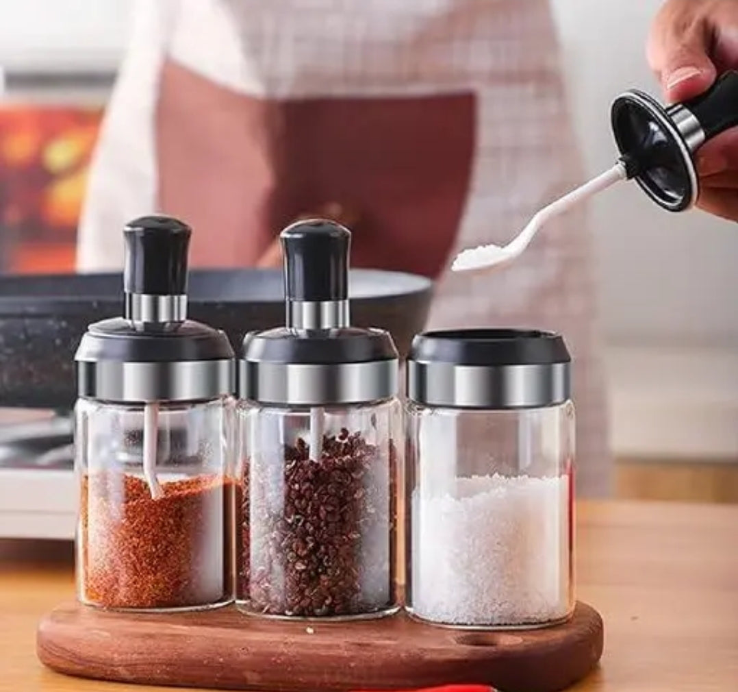 3 Masala Jar with attached Spoon DM575