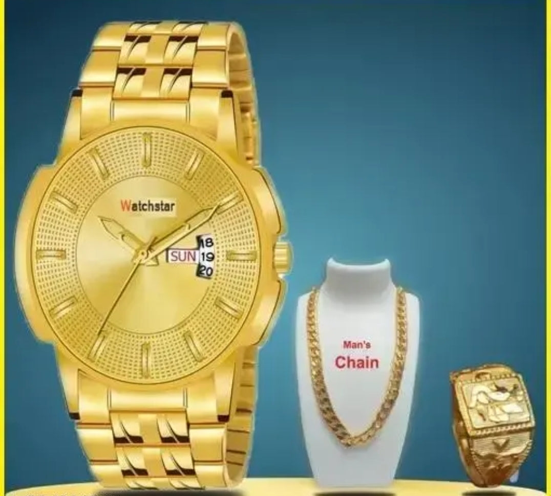 Golden watch Chain, Ring Combo Offer DM605