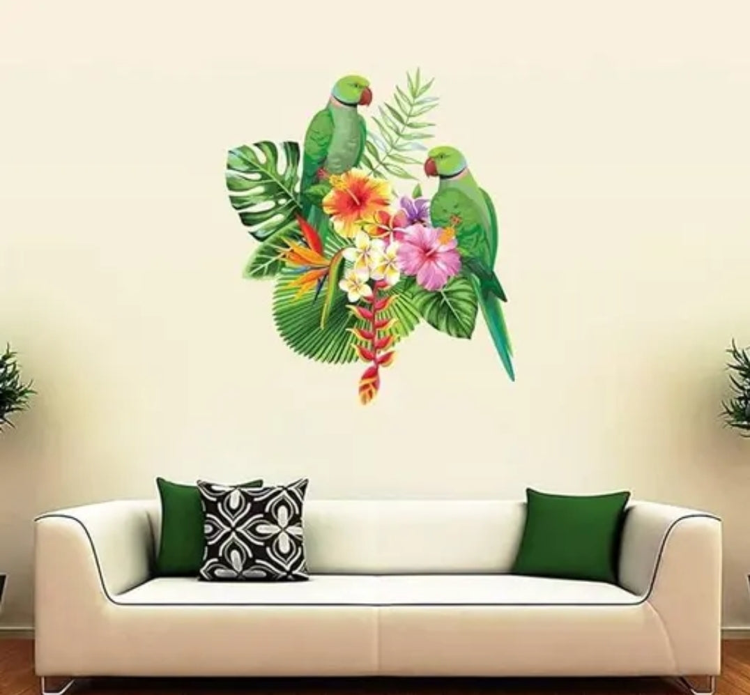 2 Green parrot stickers DM630