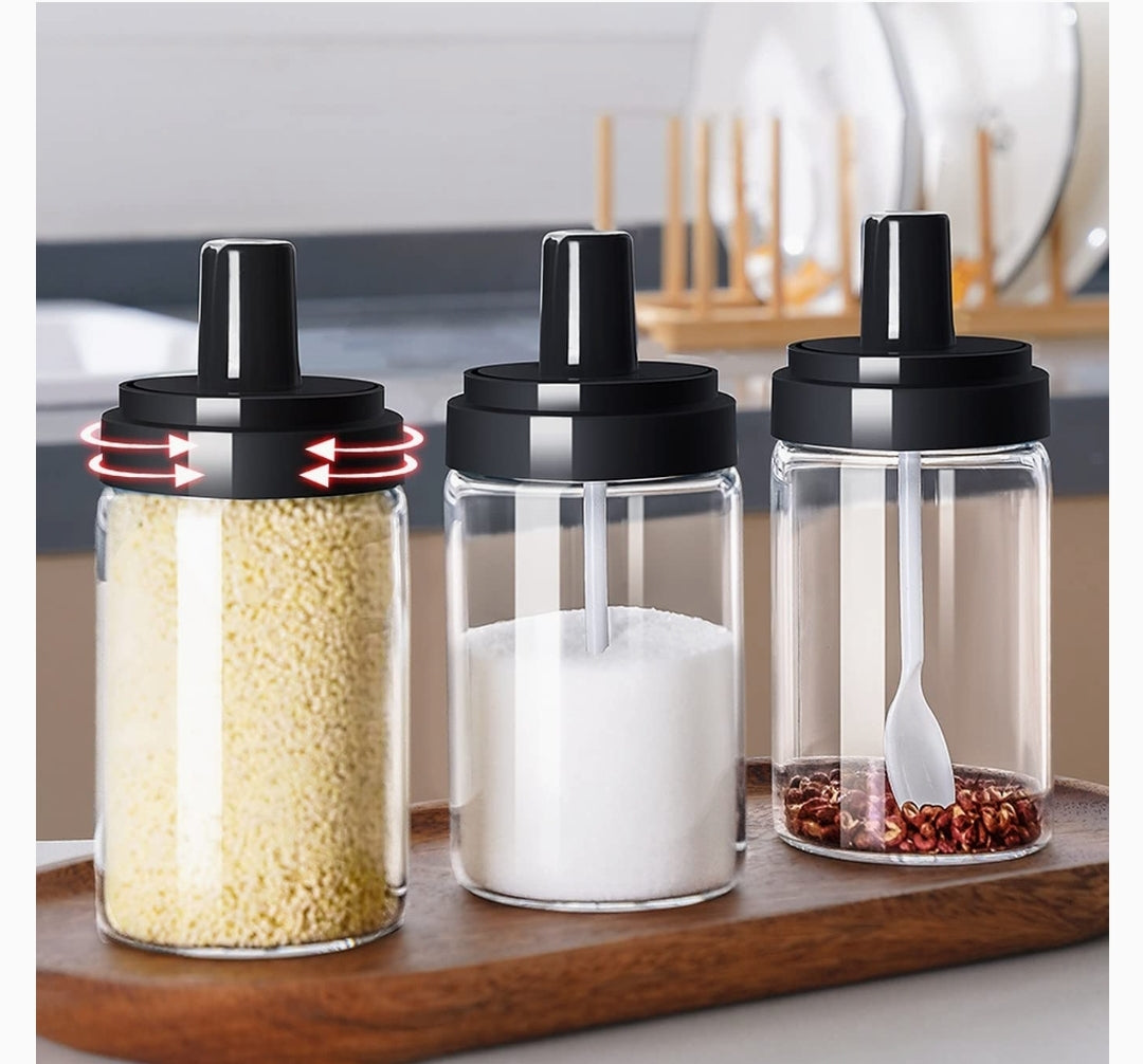 3 Masala Jar with attached Spoon DM575
